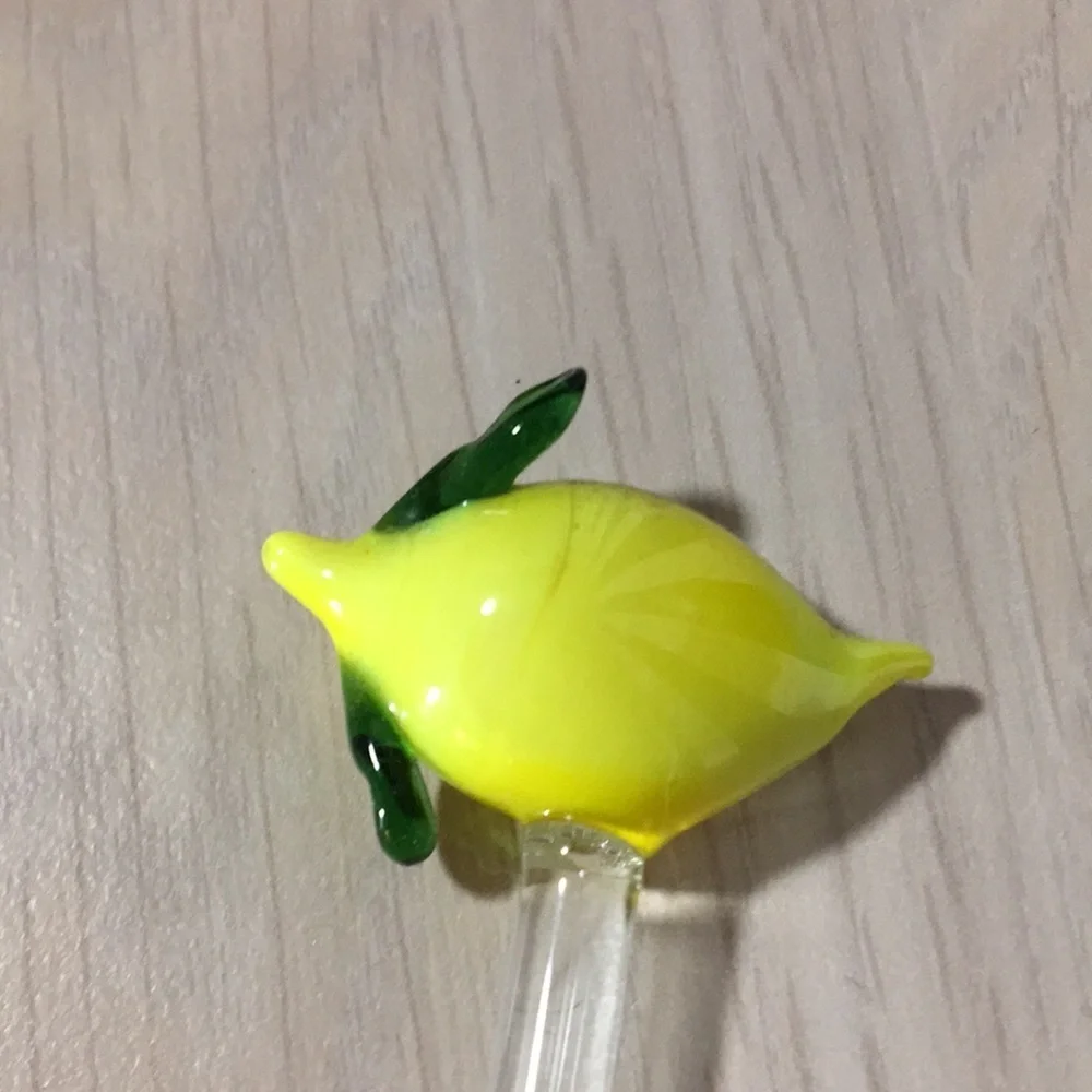 Set of 5 Hand Blown Glass Fruit Theme Swizzle Sticks for Home Bar Tropical Drink